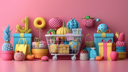 Online shop 3d render realistic vector icon set. Basket, delivery, gift, promotion, payment, card, bonus, discounts