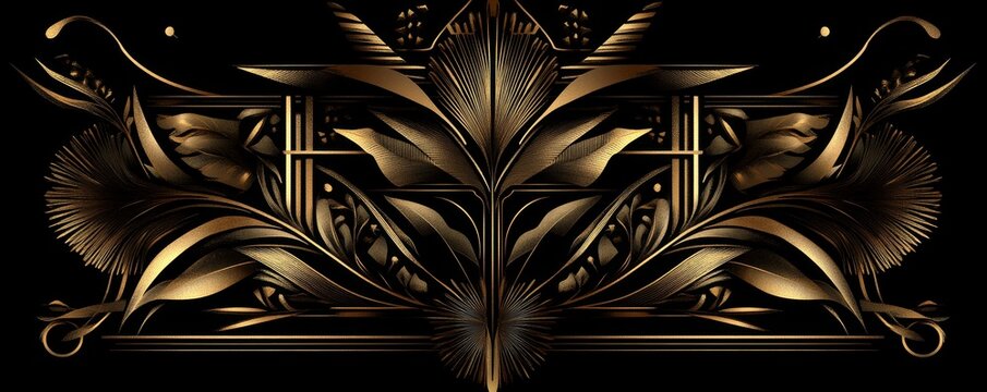 Golden Floral Art Deco Design, Art Deco, Golden, Floral, Illustration