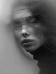 A young woman with long hair and a black top is captured in a close-up with a blurred background.