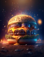 Ultra Realistic Cheeseburger Food Photography with Cinematic Lighting