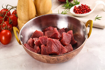 Raw beef cubes for cooking