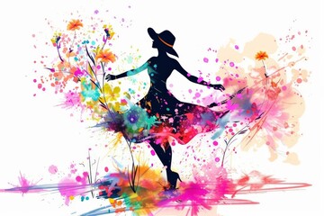 Colorful Silhouette of Woman with Flowers.