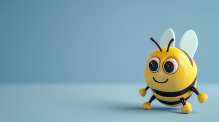 Cute cartoon bee on blue background.