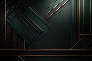 Obraz premium Abstract geometric background with green and gold accents.