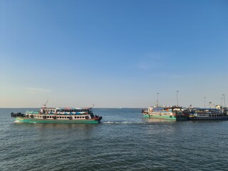 Fototapeta premium boats in the harbor, Thai Ferry to the island