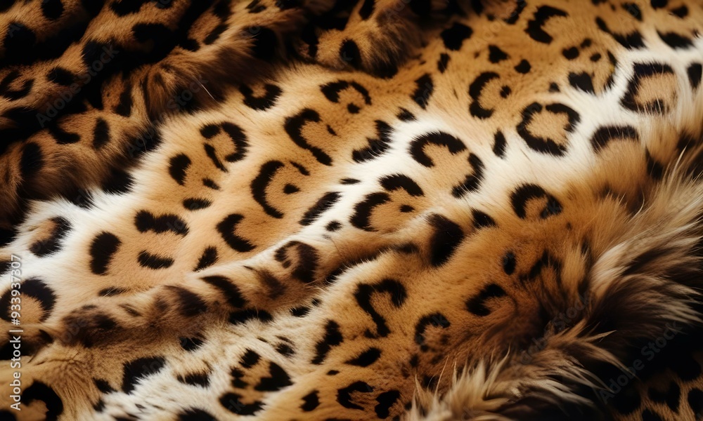 Wall mural leopard print pattern , close-up view of the distinctive spotted fur texture of a leopard