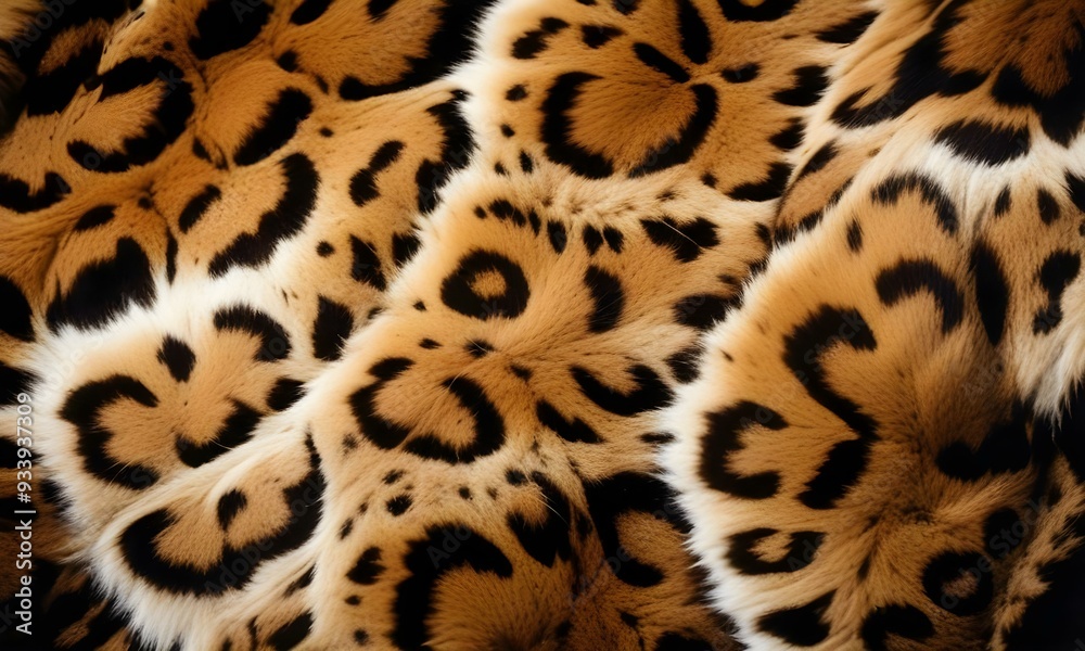 Wall mural leopard print pattern , close-up view of the distinctive spotted fur texture of a leopard