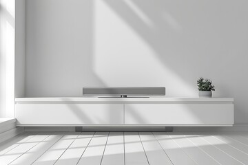 Modern Minimalist Living Room with Sleek White Furniture and Natural Light