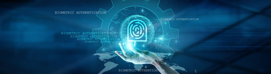 Hand holding global network connection on BIOMETRIC AUTHENTICATION, innovation, security, identification, and privacy, technology and futuristic solutions for seamless access control.