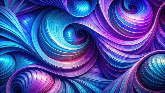 Vibrant, swirling abstract shapes in shades of blue and purple undulate and overlap, evoking a sense of dynamic movement and mesmerizing optical illusion.