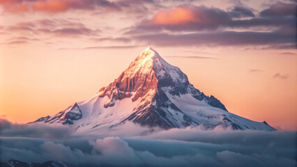 Minimalist background featuring a majestic single mountain peak amidst a breathtaking gradient sky