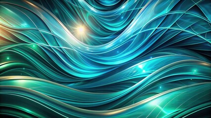 Vibrant teal hues swirl through a mesmerizing abstract pattern of geometric shapes, waves, and lines, creating a stunning visual effect of movement and energy.
