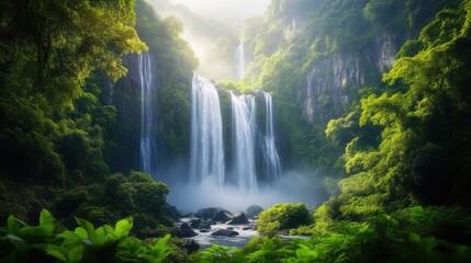 Fototapeta premium Majestic Waterfall in Pristine Wilderness