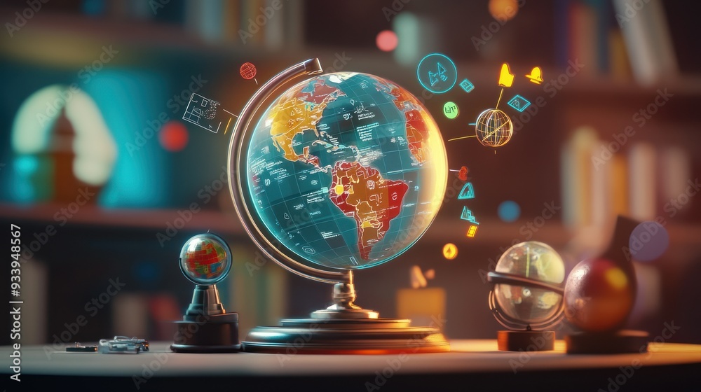 Poster a futuristic globe with glowing holographic data