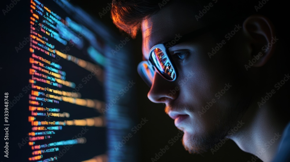 Aufkleber A Programmer's Focused Gaze Reflecting Code on Glasses