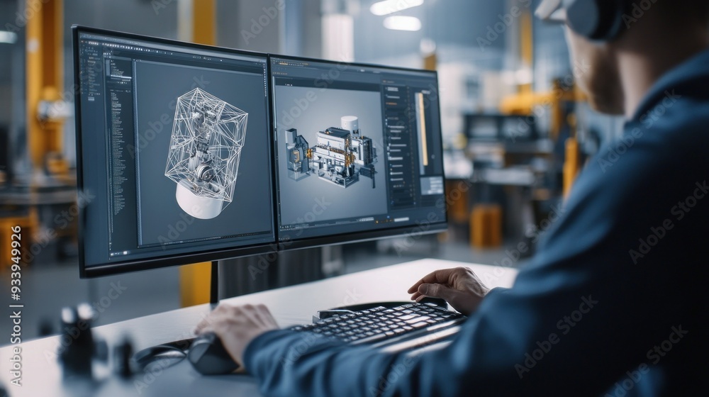 Aufkleber Engineer Using Computer to Design and Model 3D Objects