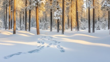 Peaceful Snowy Forest with Sunlit Pines