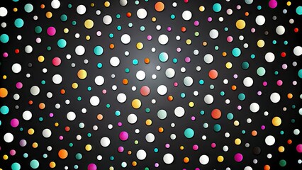 Vibrant white polka dots scattered randomly across a sleek black background create a playful, modern, and abstract visual pattern perfect for design and creative projects.