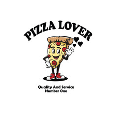 cute pizza character cartoon vector mascot logo design, pizza lovers
