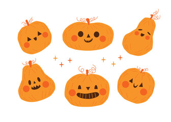 Cute Halloween pumpkins element set. For scrapbooking, greeting card, party invitation, poster