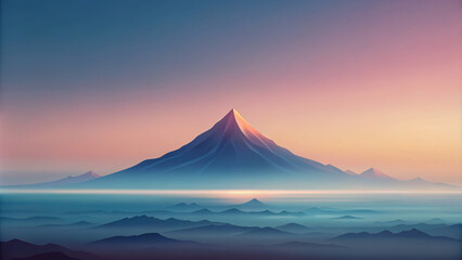 Minimalist background featuring a majestic single mountain peak amidst a breathtaking gradient sky