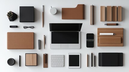 Minimalist Workspace with Laptop, Phone, and Pencils