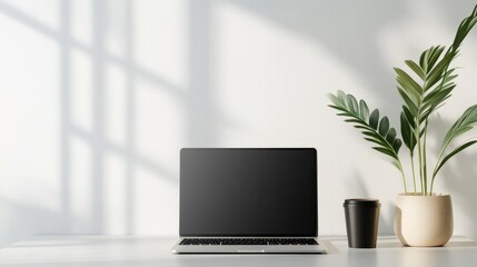 Fototapeta premium Clean and Modern Workspace with Coffee and Minimalist Decor