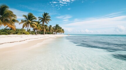 Fototapeta premium Idyllic Beachscape: Vibrant Sand and Crystal-Clear Waves