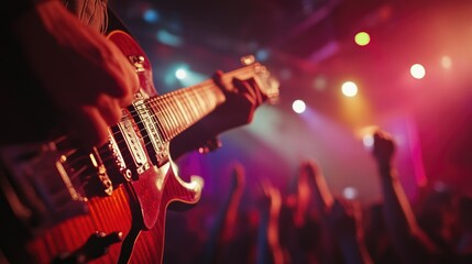 Obraz premium Guitar Close-Up in a Thrilling Concert