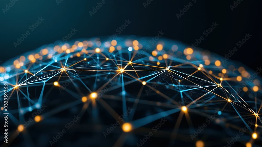 Poster a close-up view of interconnected nodes and lines representing a digital network, showcasing intrica