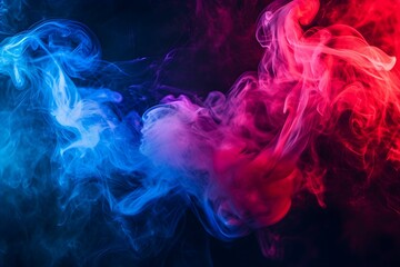 Multicolored mixed colors of blue and red neon smoke. and colorful explosions Abstract black dark background