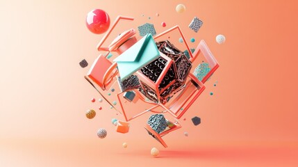 Obraz premium Abstract 3D Composition with Geometric Shapes and Spheres