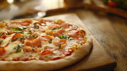 Delicious Gourmet Pizza with Colorful Toppings