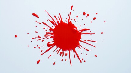 Obraz premium Crimson Horror Splash, an eerie abstract illustration featuring a vivid red paint splash resembling a bloodstain, evoking feelings of dread and isolation on a stark background.