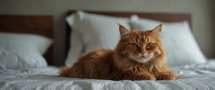 an sweet orannge cant lying on an fluffy white bed.