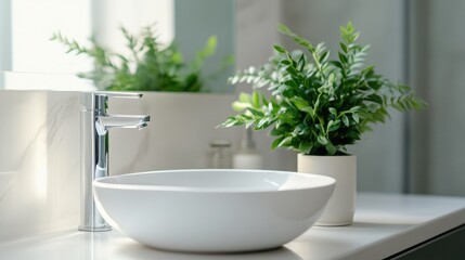 Fototapeta premium Streamlined Bathroom Design with Subtle Decorative Touches
