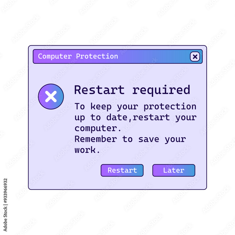 Poster restart required message in old style. reboot notification for computer on screen.
