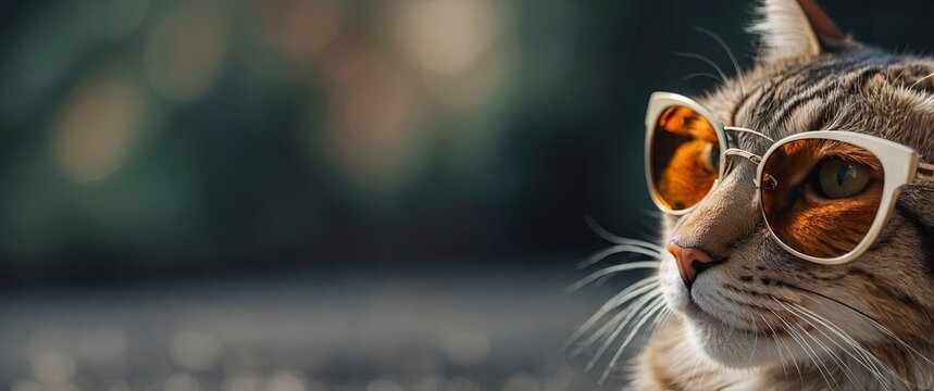 A cool and confident feline flaunts it's stylish side with sleek sunglasses, adding a touch of sophistication to it's already sharp whiskers.