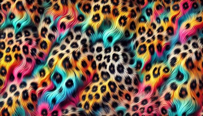 Vibrant Leopard Print Fur with Bold Multicolored Gradient Background in Close-Up Detail, Perfect for Design Trends