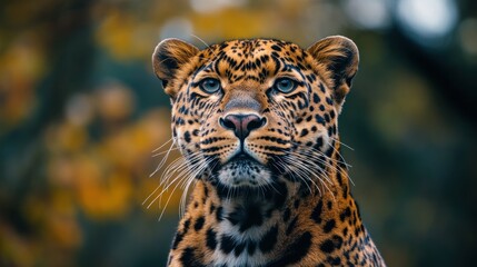 Fototapeta premium Close-up Portrait of a Leopard with Intense Blue Eyes