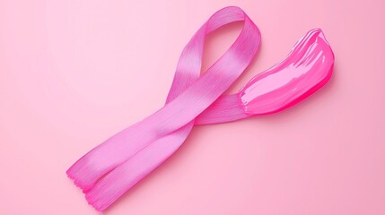 Pink Ribbon Line Art Design for Breast Cancer Awareness Campaign, Ideal for Posters, Banners, T-Shirts, Expresses Support and Solidarity with a Minimalist Brush Style