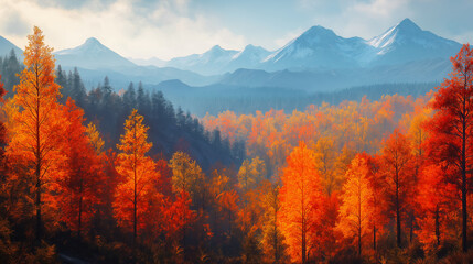 Fototapeta premium Autumn landscape with colorful trees