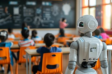 Next-gen AI education: Envision a classroom environment artificial intelligence enhances personalized learning experiences.