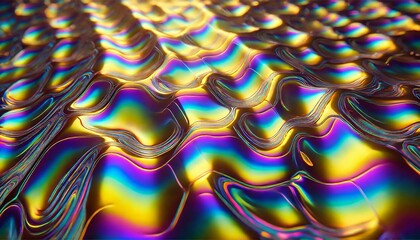 Vibrant Holographic Rippled Surface with Rainbow Colors and Glossy Texture, High-Resolution Close-Up