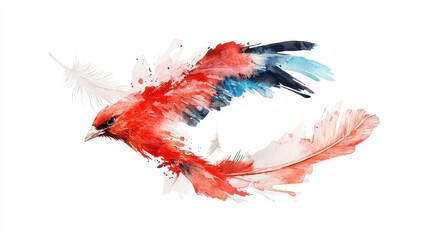 Fototapeta premium Watercolor Wreath with Feathers and Arrow, a delicate arrangement of soft hues featuring bird feathers and an arrow, set against a clean white backdrop for elegant contrast.