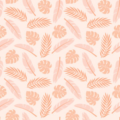Tropical leaves seamless pattern. Peach Fuzz Botanical vector background