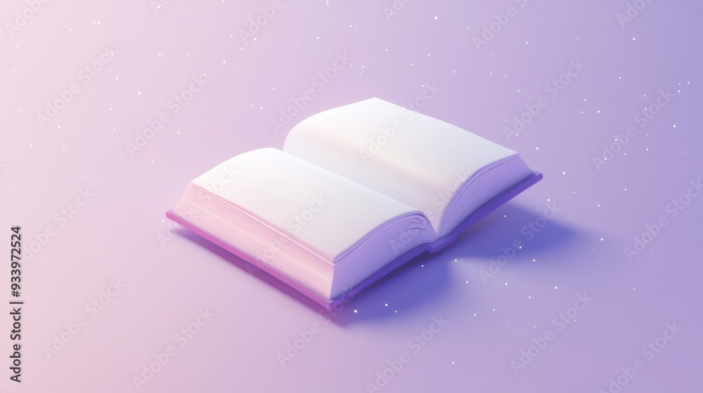Poster Open Book Floating on a Purple Background with White Dots
