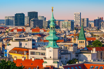 Beautiful cityscape of Bratislava at sunset, Slovakia