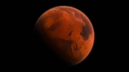 Planet Mars Close Up Shot of Mars with Stars in the Background   8K Resolution, 3D Render © SoloWayCo.