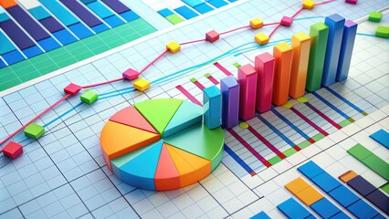 Well-organized business data presented as a half-circle graph with vibrant colors, sleek lines, and precise labels, conveying success and progress.